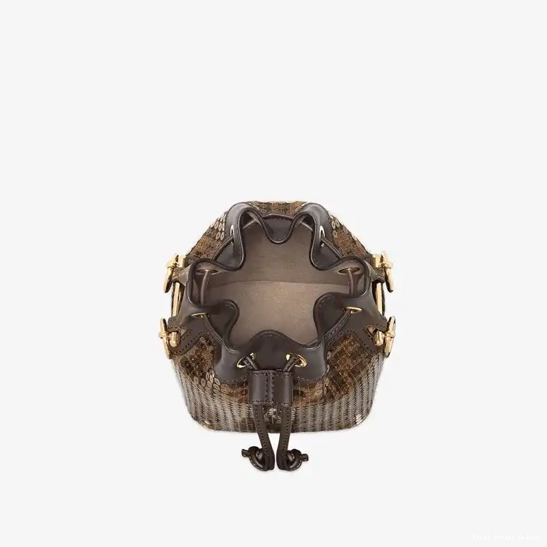 Cheap Brown with Motif Tresor FF Fabric Fendi Mini Mon Bag In Sequins Bucket 0521